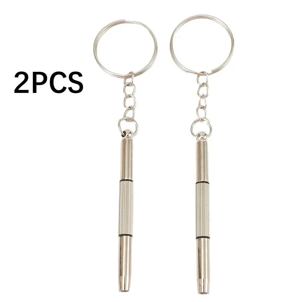 2PC Screwdriver Mini 3in1 Glasses Phone Watch Screw Repair Tool Keyring Multifunctional Slotted Hex Household Hand Tool Keychain