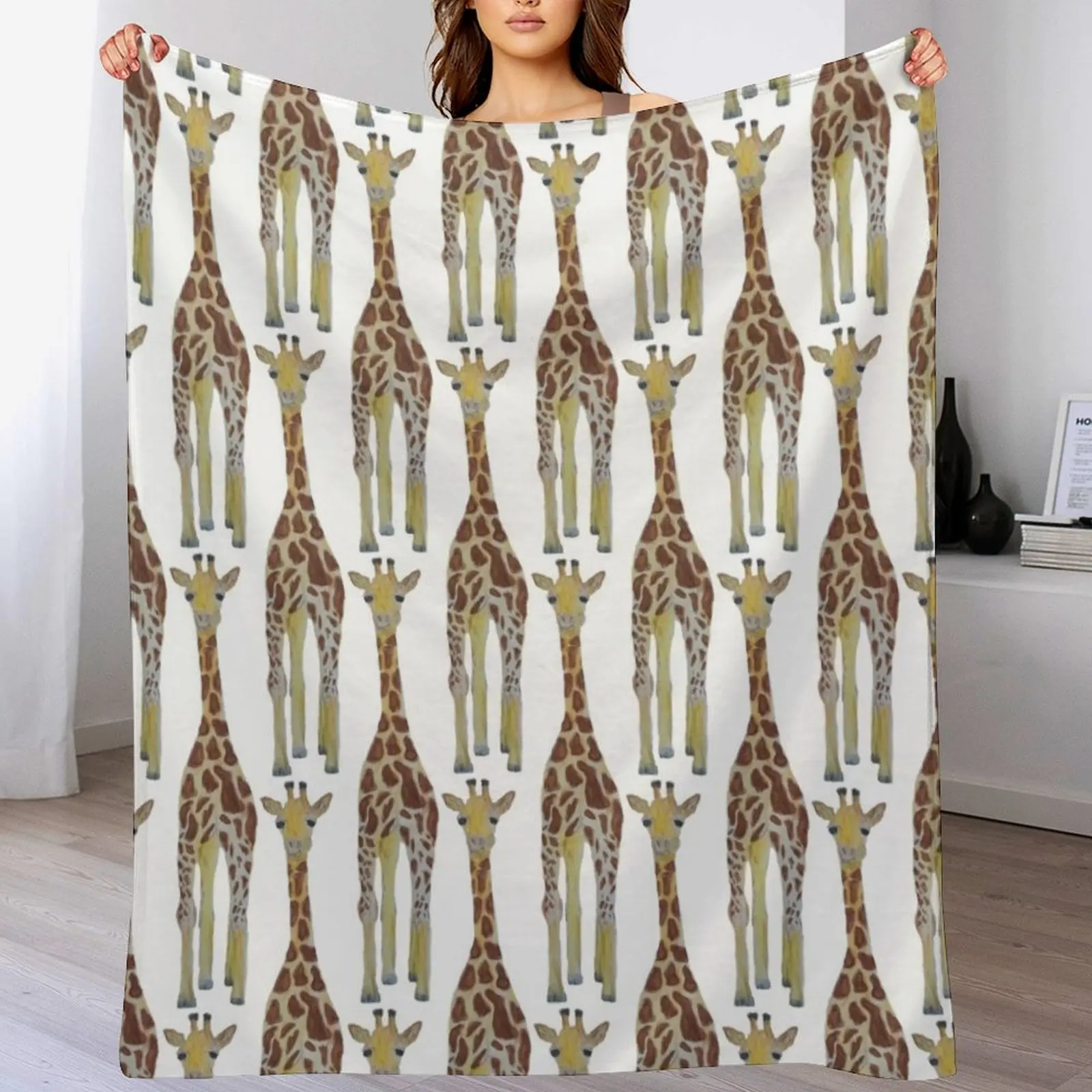 

Hand-Painted Pretty Authentic Giraffe Throw Blanket Hair sofa bed Blankets