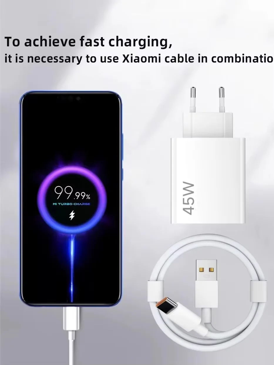 Ładowarka 45W do XIAOMI, typ C, szybkie ładowanie Turbo, kompatybilna z Redmi Note 15, 14, 13, 12, 11, X Pro, 10t, Poco M7, X7, K40, Pad 6. — zdjęcie produktu 7