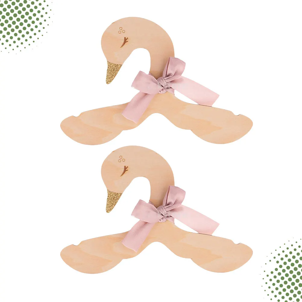 2Pcs Premium Wood Swan Bowknot Clothes Hangers Handmade for Children's Clothing Store Wrinkle Resistant Space Saving Cute Design