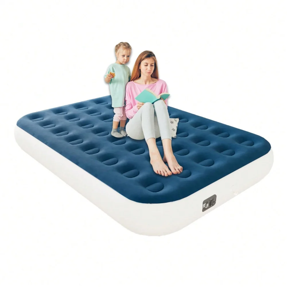 

HikerSKY Queen Air Mattress With Built In Pump, Leak-Proof Test, Quick Self-Inflation, Flocked Top Airbed With Carry