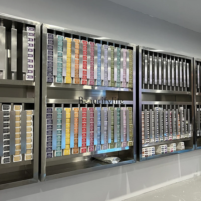 Armário de armazenamento de salão de beleza em aço inoxidável, barbeiro, rack de exibição especial de creme de tintura de cabelo