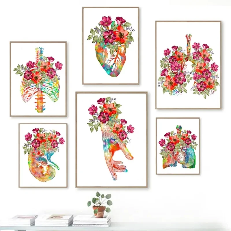 Anatomy Medical Flower Organ Wall Art Canvas Painting Anthropology Educational Poster Prints for Laboratory Doctor's Room Decor