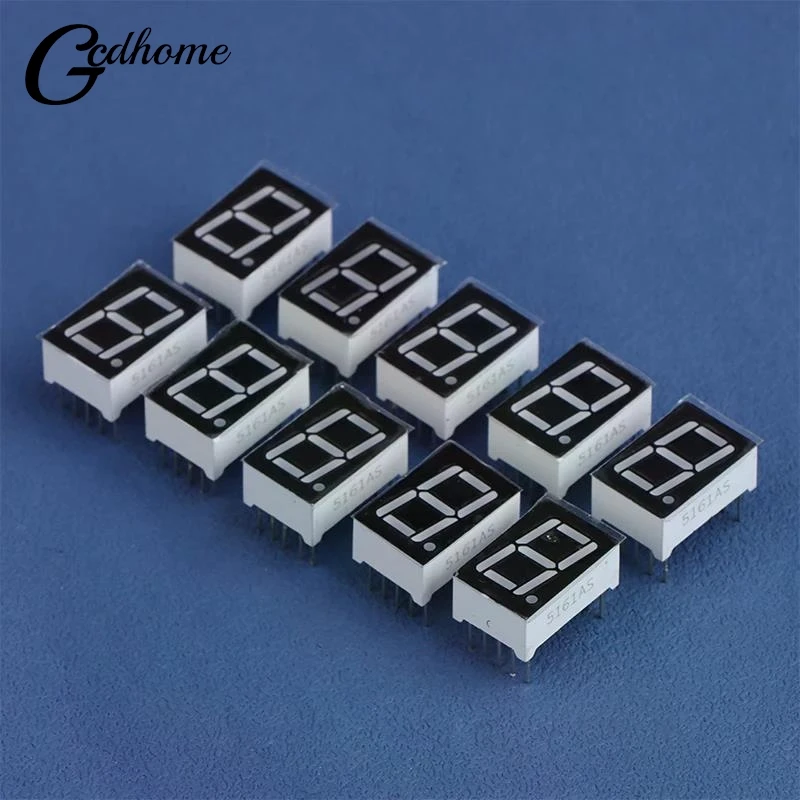 【W】10Pcs Digital Tube Common AnodeCathode 0.56 Inch 10Pins 5161AS 5161BS 1 Bit Digit 7 Segment Red LED Digital Display Digitron
