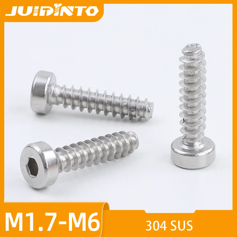 10-100pcs Allen Thin Cap Head Flat Tail Tapping Screws 304 Stainless Steel Hex Socket Low Short Head Screws M1.7 M2 M3 M4 M5 M6