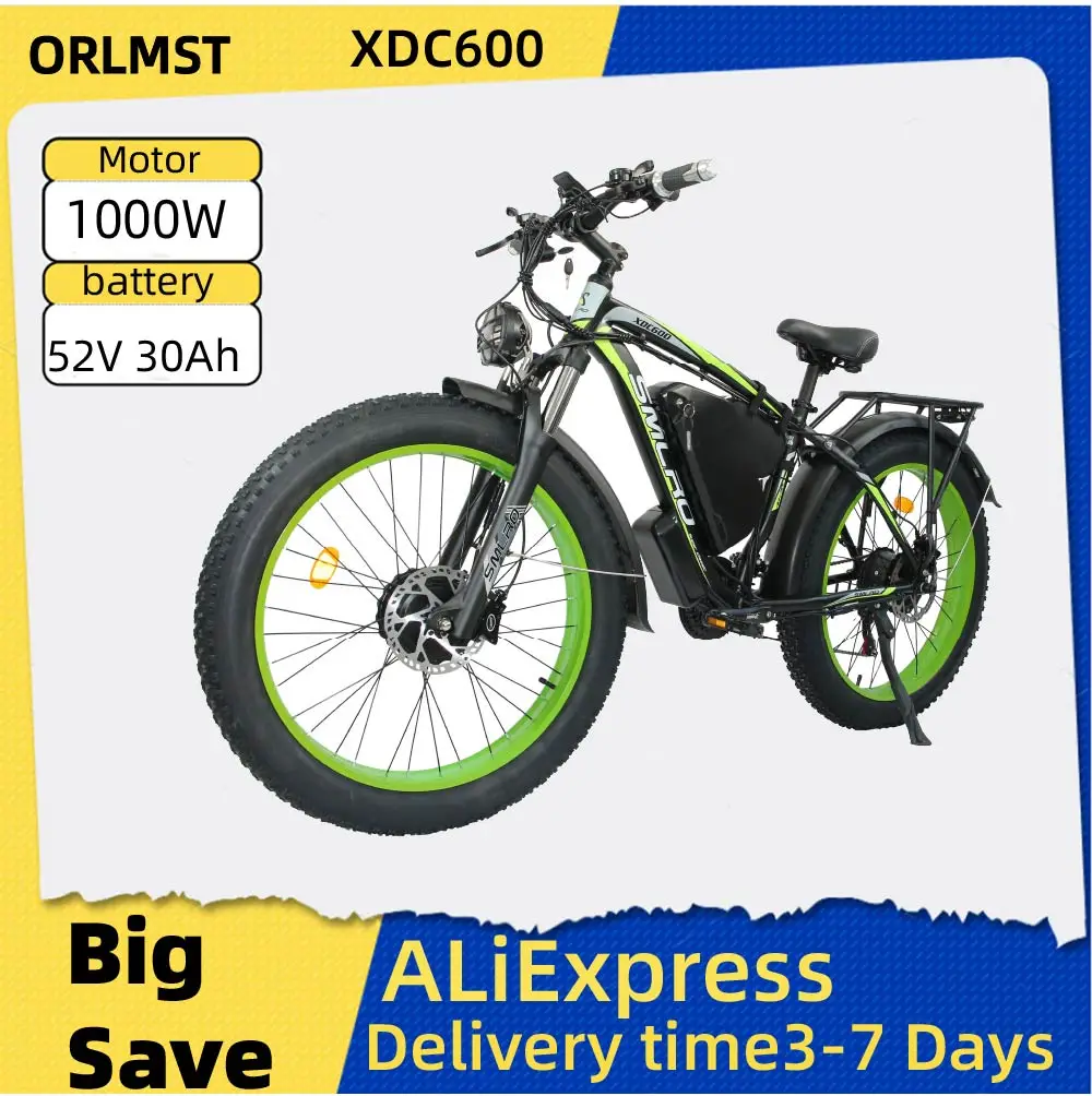 

ORLMS XDC600 Электрический велосипед для взрослых, двигатель 1000 Вт, 52 В, 30 Ач, электрический велосипед с датами, 26-дюймовая вездеходная толстая шина, электронный горный велосипед