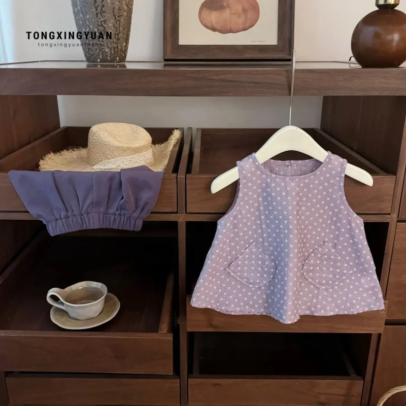 

New gradient purple shade！Girls' Korean-style floral gentle tank top and shorts fashionable trendy outfit