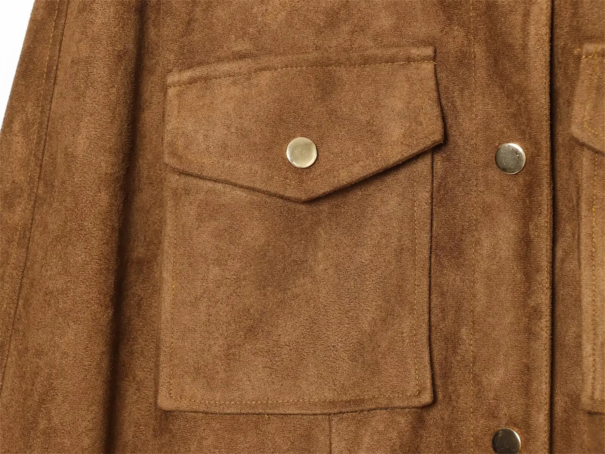 TFMLN Schicke Wildlederjacke für Damen, modischer Reverskragen, lange Ärmel, Taschen, schmal geschnittener Mantel, 2026, neuer Herbst, Gürtel, Damen-Retro-Oberbekleidung – Detail 6