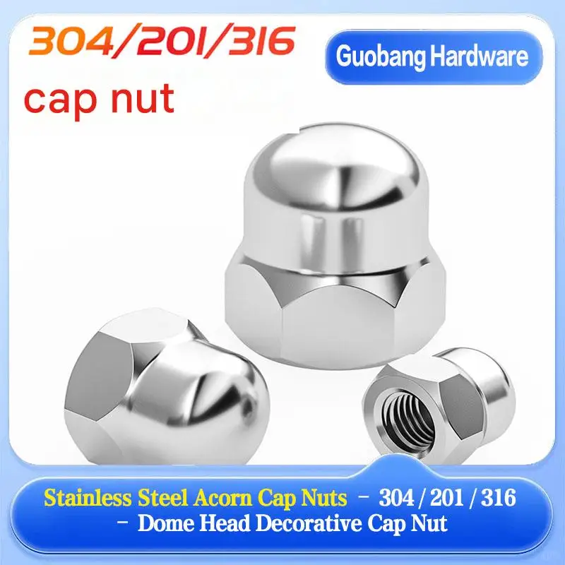 Stainless Steel Acorn Cap Nuts 304 201 316 Dome Head Decorative Cap Nut M3-M36 Metric Fine Thread Left Hand US Inch