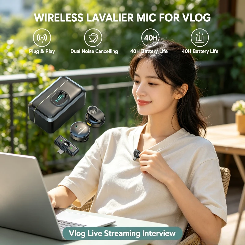 Lavalier Wireless Microphone Mini Mic with Charging Case for iPhone Android Phone Video Recording Noise Reduction and Streaming image 3