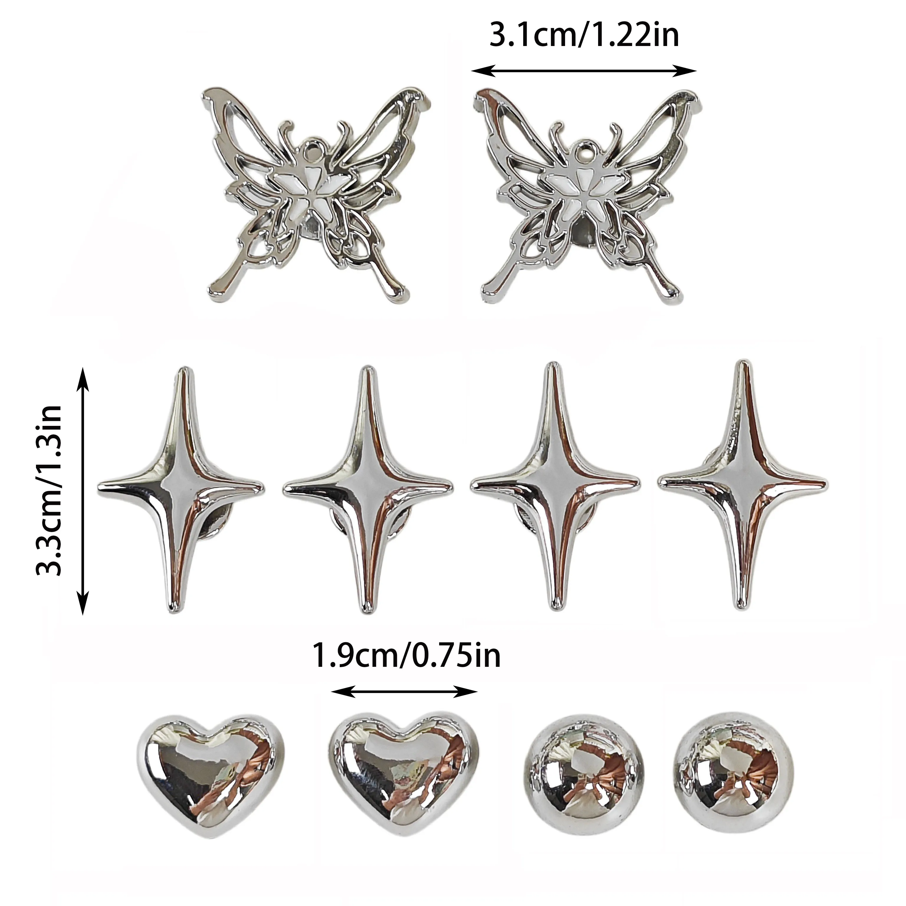 10Pcs Shoe Decoration DIY Charms, Shiny and Fashionable Versatile Butterfly, Four-Pointed Star, Heart-Shaped Slipper Decoration Clips, Suitable for Eva Beach Shoes, Sandals, Removable Shoe Decoration, Girls' Accessories, Holiday Gifts