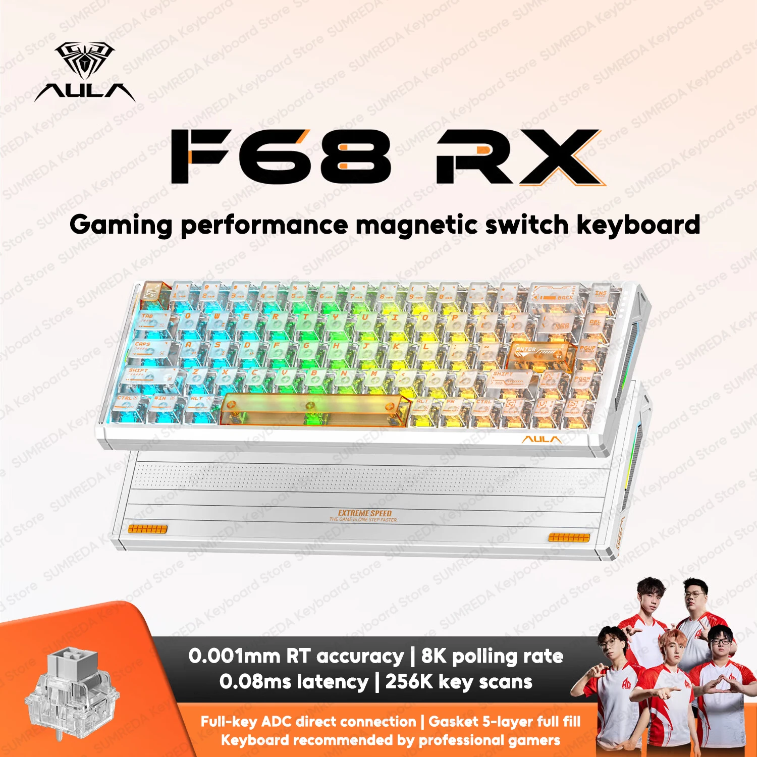 AULA F68RX Wired Gaming Magnetic Switch Mechanical Keyboard 68 Keys 8K RT0.001mm 0.08ms Delay RGB Wired Gaming Keyboard PC Gamer