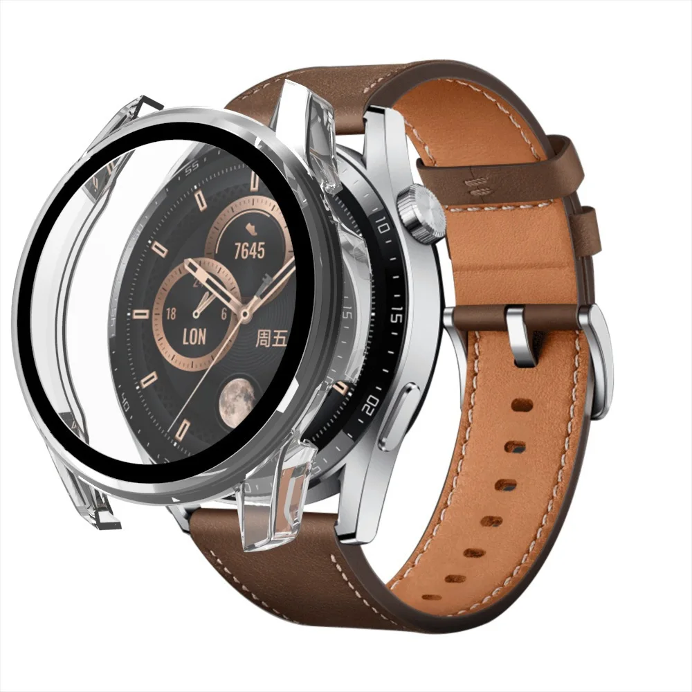 Coque pour montre Huawei GT3 avec verre Guatemala, bande de 46mm, 42mm, protecteur d'écran tout autour, coque pare-chocs, étuis de protection