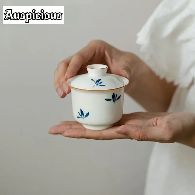 

150ml Pure Hand-painted Butterfly Orchid Gaiwan Japanese Tea Tureen Household Tea Brewing Cover Bowl Chinese Tea Set Craft Gifts