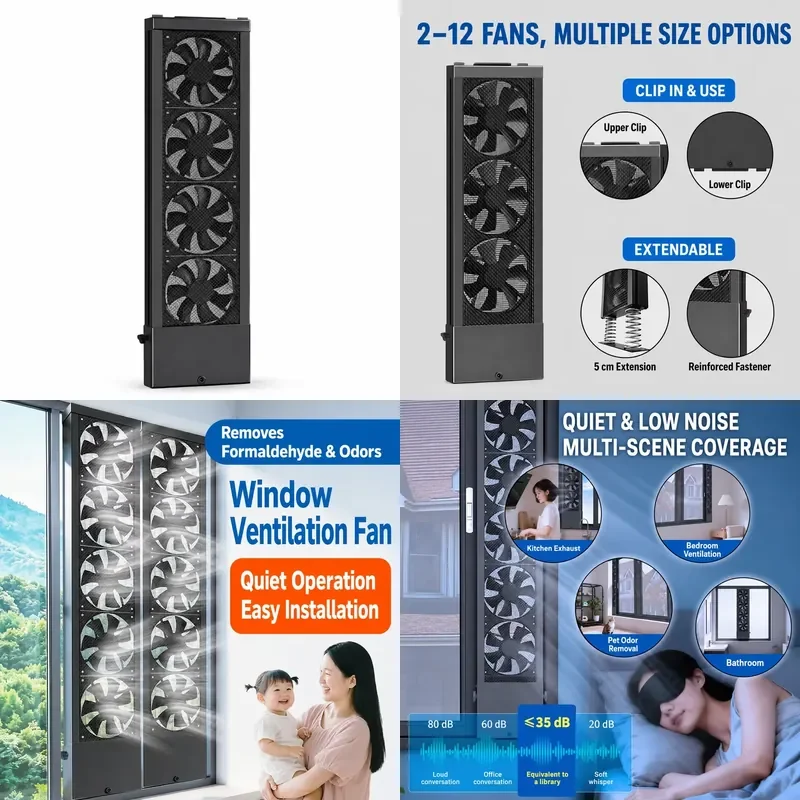 for Silent Electric Ball Bearing Window Exhaust Fan Adjustable Air Volume Waterproof Easy to Clean for Kitchens Bathrooms