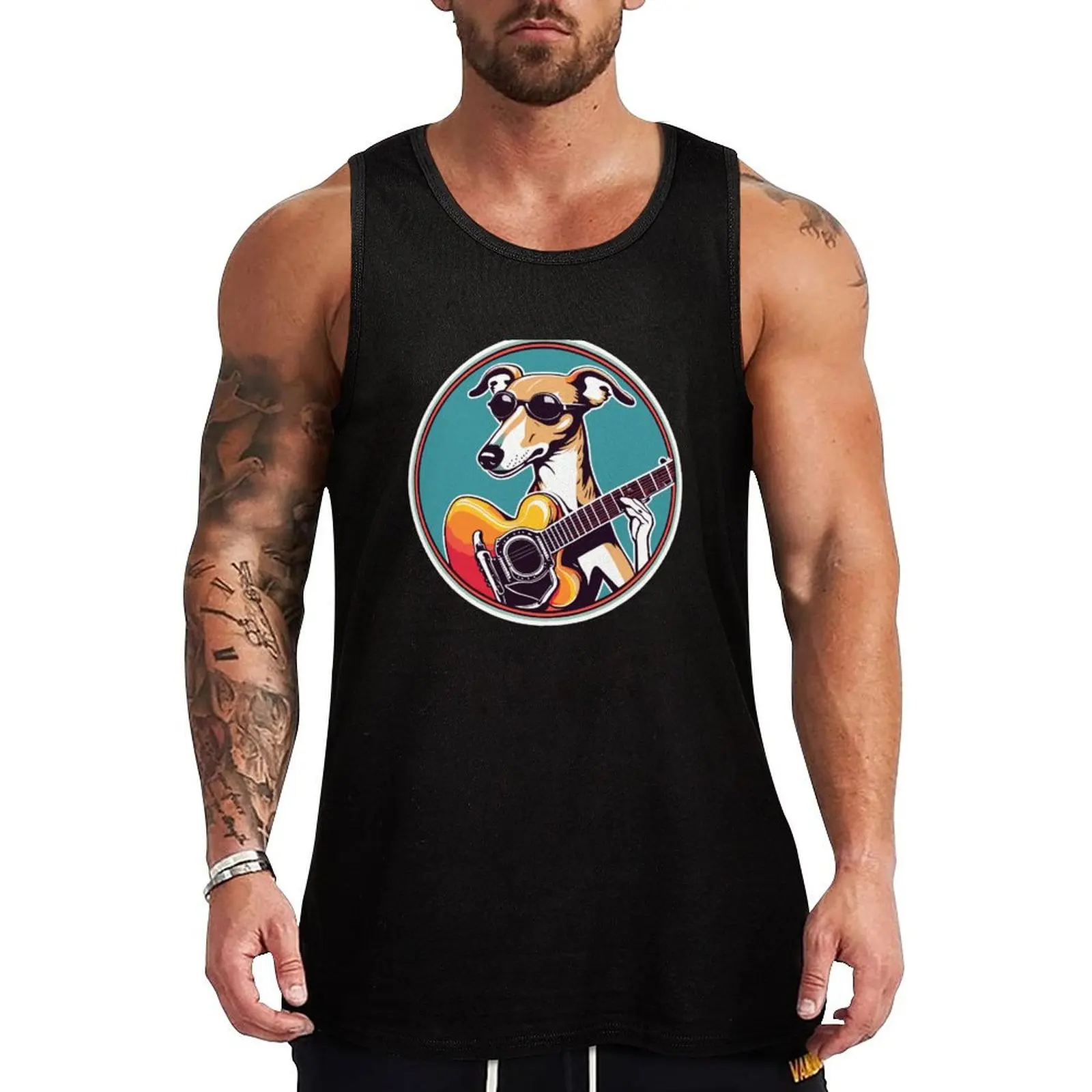 

Whippet in Sunglasses Playing Guitar Tank Top Bodybuilding shirt Male vest Men's sports t-shirt