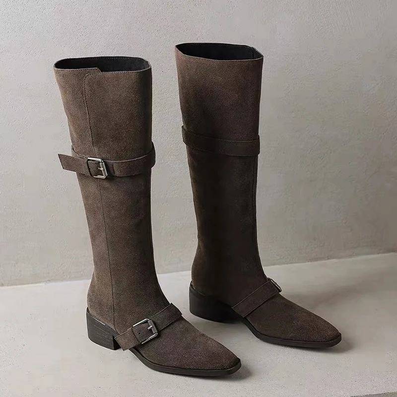 

Designer Women Knee High Boots High Heels Shoes 2025 Winter Trend Chelsea Boots Chunky Party Shoes Sexy Pumps Mujer Snow Botas