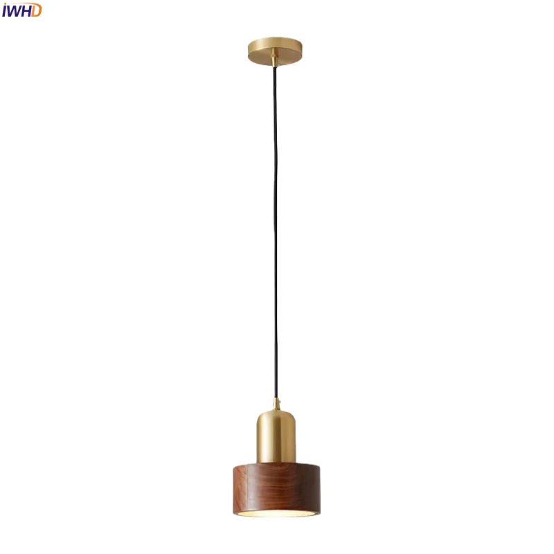 

IWHD Copper Wood LED Pendant Lights Bedroom Dining Living Room Balcony Home Lighting Mid Century Modern Hanging Lamp Luminaria