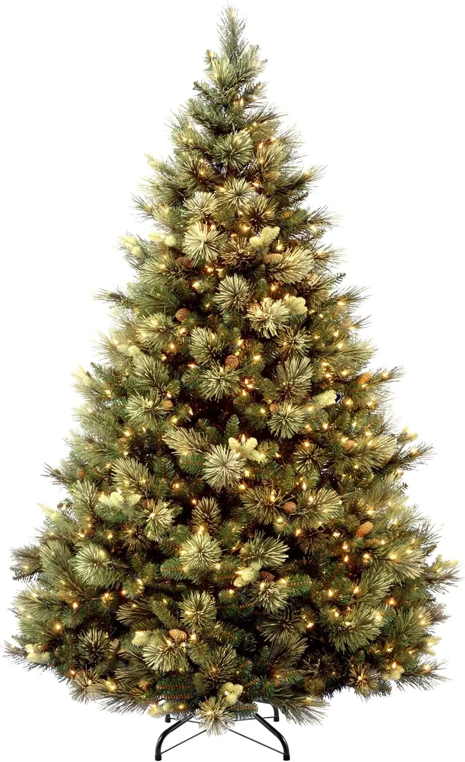 'Feel Real' Pre-Lit Artificial Christmas Tree | Includes Pre-Strung White Lights | Flocked With Cones | Carolina Pine - 6.5 Ft