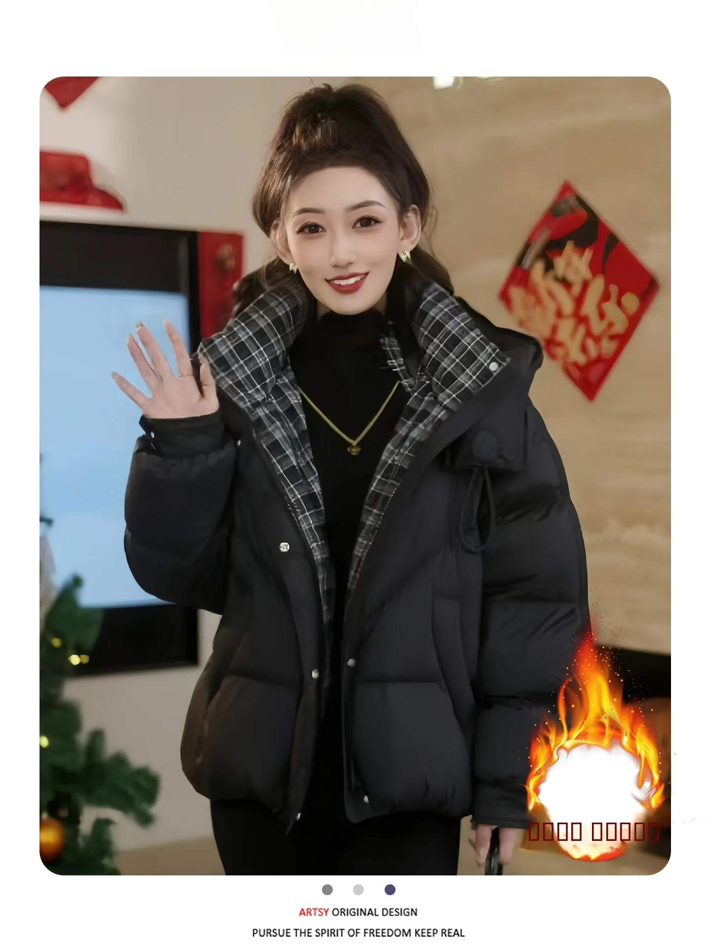 

Faionable Casual Quilted Cotton Jaet Women's ort Thiened Winter New Arrival Loose Fit Fce Lined Coat Warm Outerwear