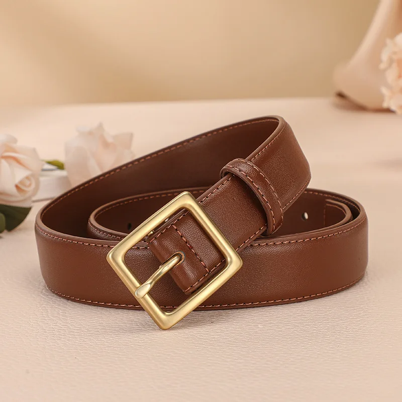 Women\'s Thin Belt Leather Fashion Versatile Alloy Buckle Korean Version Ins-style Jeans Skirt Luxury Decorative Belt