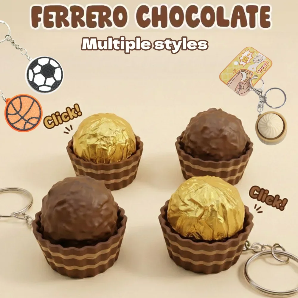 Cupcake Backpack Charm Multi-Purpose Realistic Chocolate Decompression Keychain Cookie Sensory Fidget Clicker Keychain for Gifts