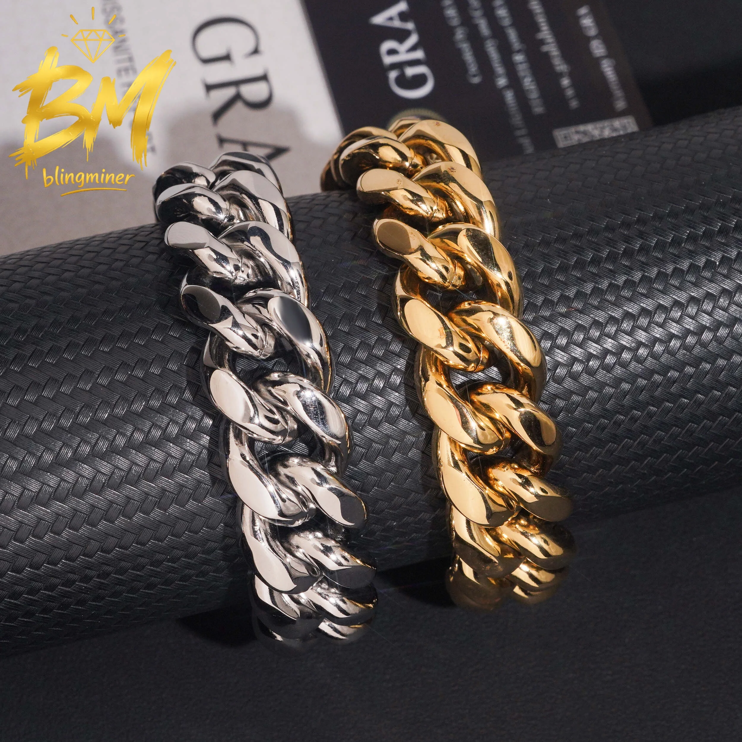 Blingminer 18MM Stainless Steel Moissanite Chain VVS Moissanite Clasp Cuban Link Chain For Men Jewelry Pass Diamonds Tester GRA