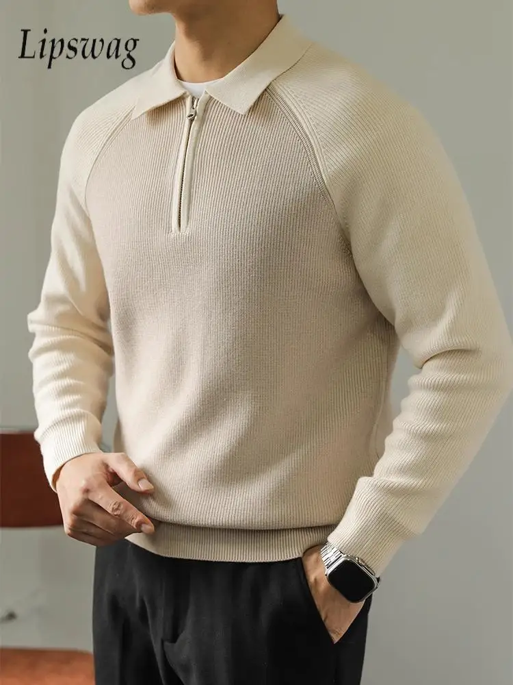 

Casual Long Sleeve Knitting Jumper Tops Men Spring Autumn Fashion Patchwork Knit Polo Shirts For Mens Clothing Stylish Sweaters
