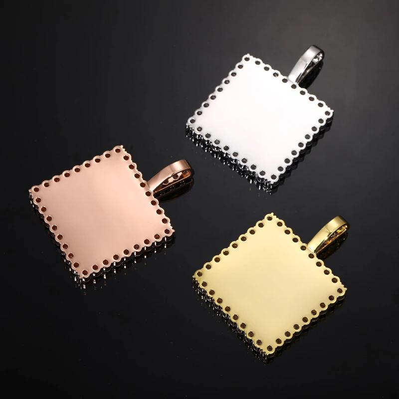 Customized Necklaces Circle Chain Picture Personalized Brass Zircon Memory Pendant with Photo Square Design Gift for Men Women view 2