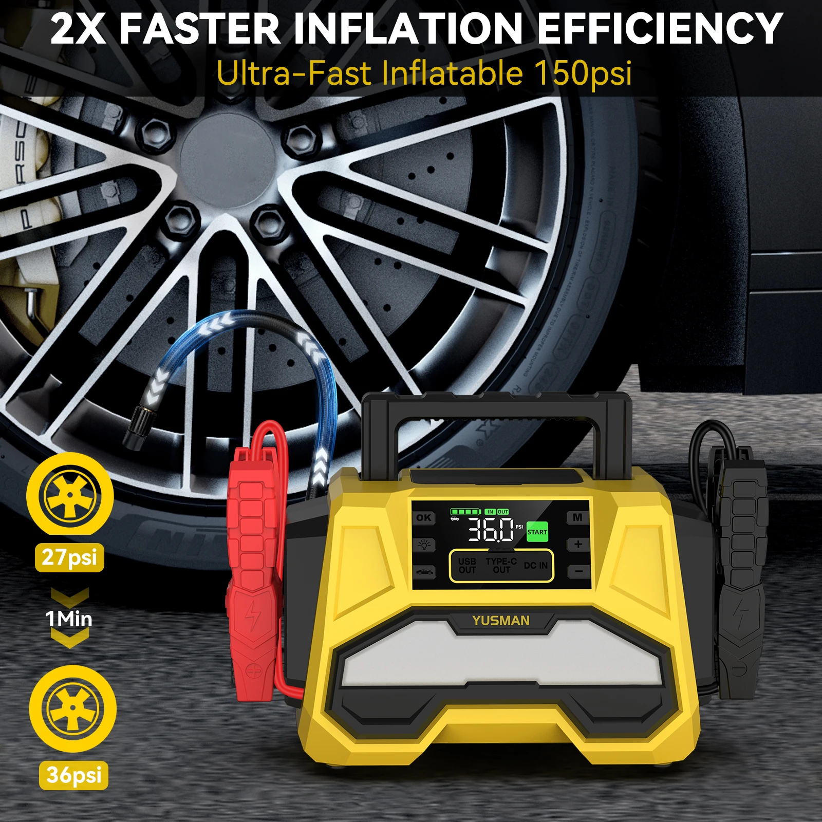 Car Jump Starter Air Compressor 24000mAh Power Bank Battery For 12V Car Emergency Booster Starting Device Tire Inflator Pump