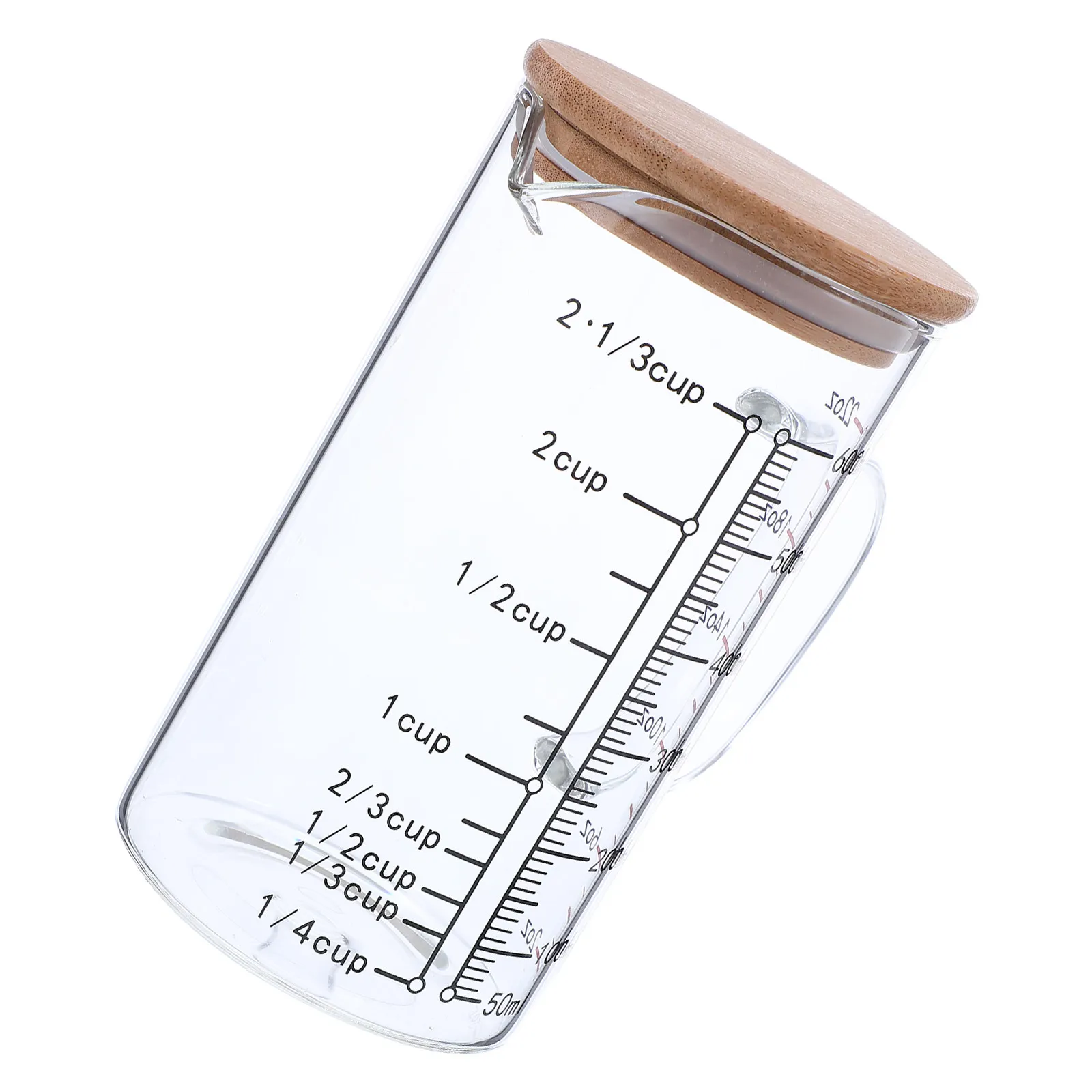 Glass Measuring Cup 600Ml Heat Resistant Transparent Graduated Scale Microwave Safe Multi Function Kitchen Tool Lid Handle