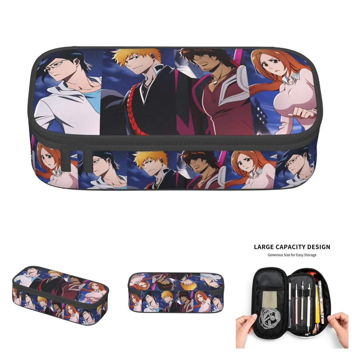 Estuche para lápices coreano Bleach Uryu Ishida Ichigo Kurosaki para Yasutora Sado Chad Orihime Inoue, bolsa para bolígrafos de gran capacidad, caja de papelería