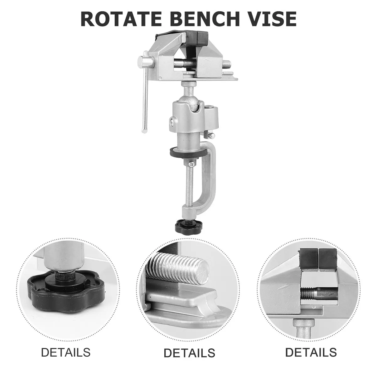Rotate Swivel Bench Vise Clamp-on Aluminum Table Vise Hardened Jaw Smooth Guide Rail for Electronics Hobby Repair