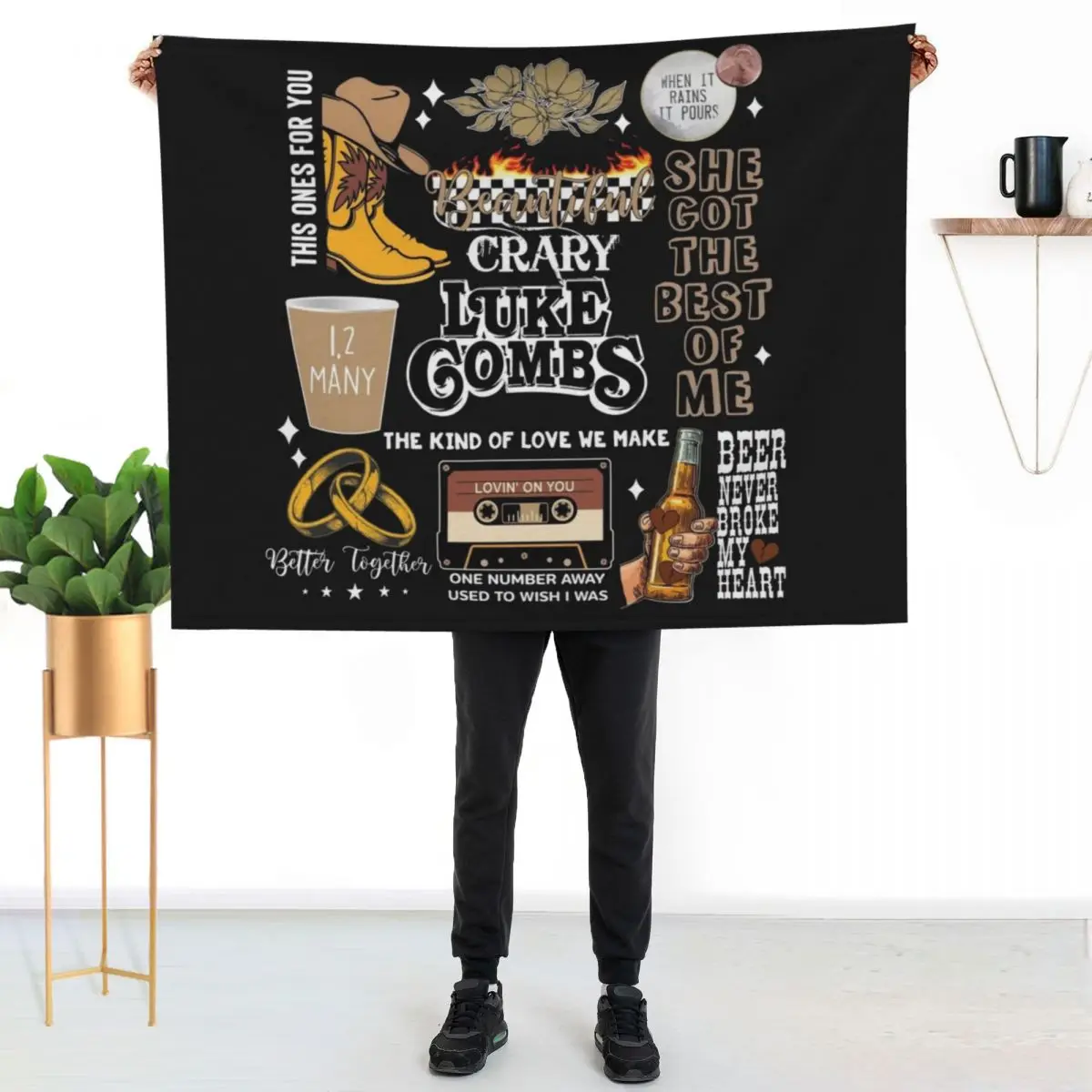 Luke Combs Vintage texas music rodeo Throw Blanket Giant Sofa warm winter Plaid Sofas Bed covers Blankets
