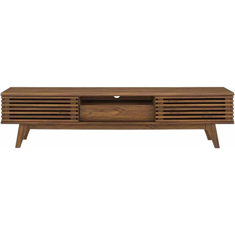 حامل تلفزيون ترفيهي حديث منخفض المستوى مقاس 70 بوصة من Home & Kitchen، مقاس 70 بوصة، من خشب الجوز