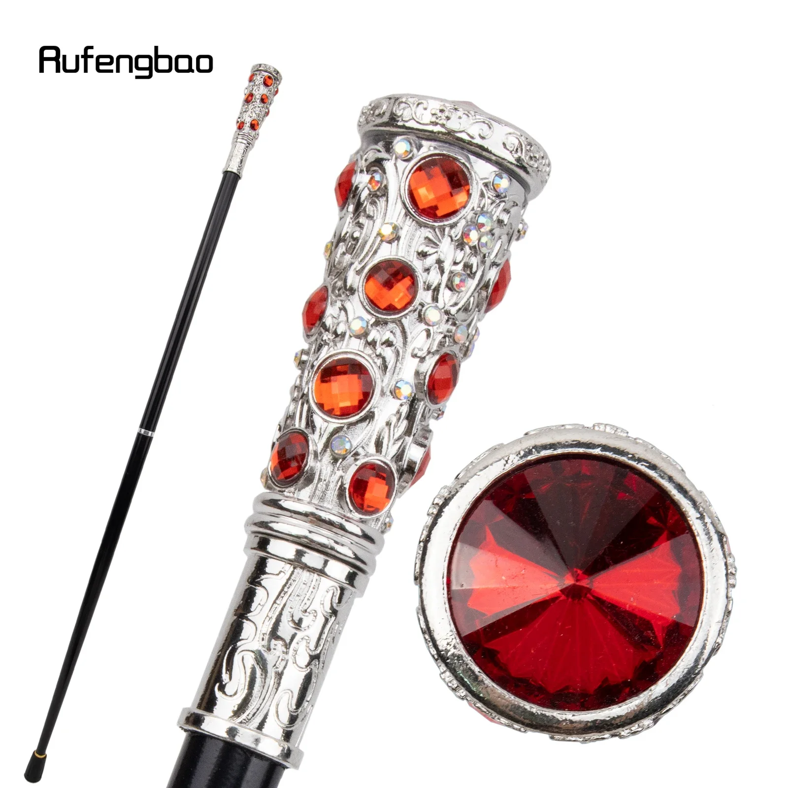 White Red Artificial Diamond Walking Cane Fashion Decorative Walking Stick Gentleman Elegant Cosplay Cane Knob Crosier 93cm