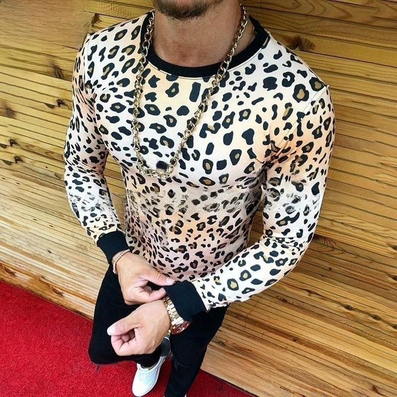 

Men's Printed Long Sve T-irt Slim Fit Cotton Sweat ng Animal Print European Sle Men's Faion Autumn Collection