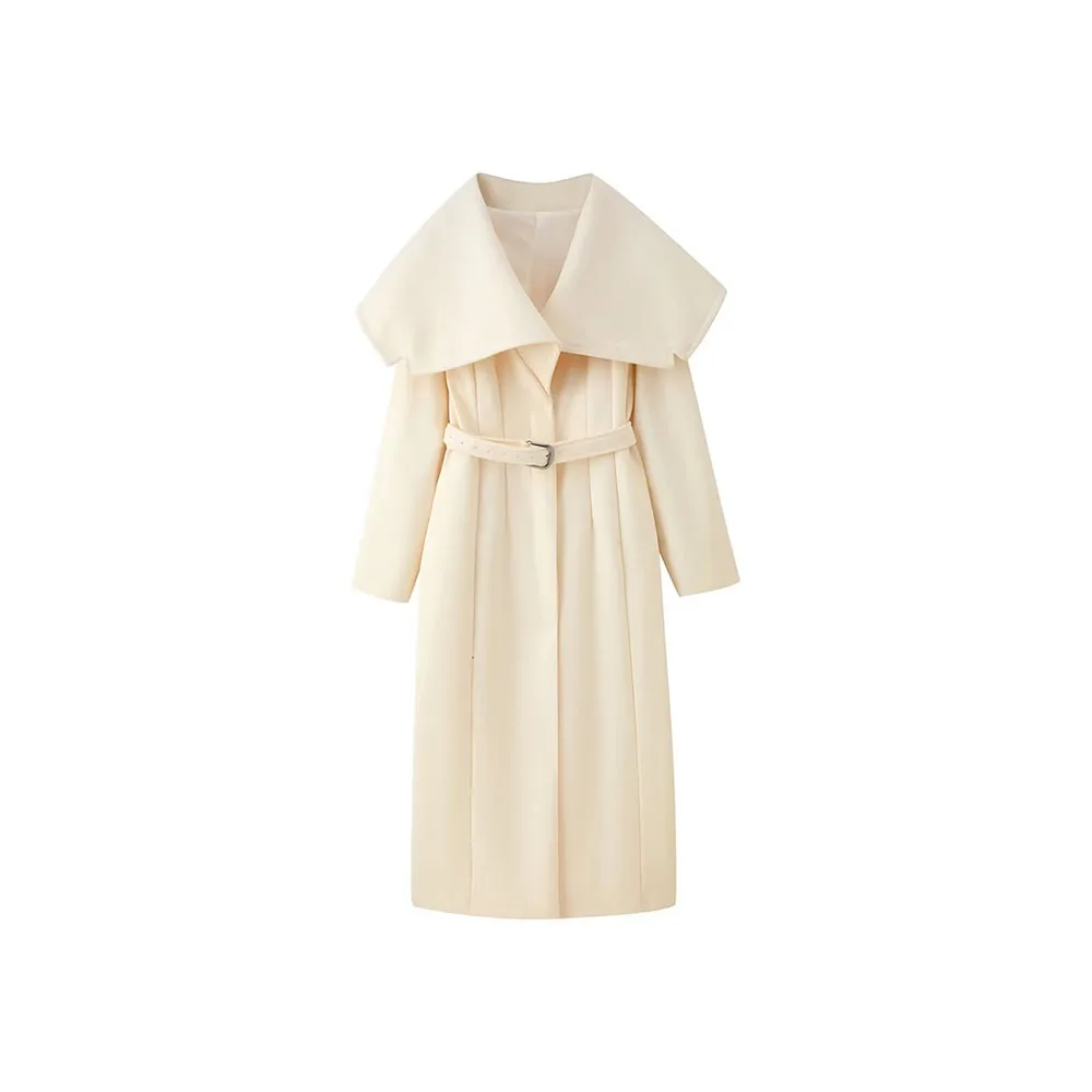 

Autumn and winter new fashionable women's loose and versatile belt-fastening turtleneck wool coat