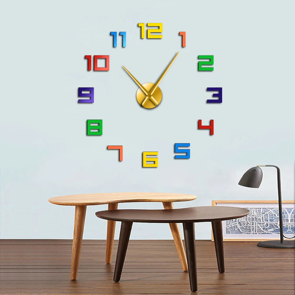 Colorful Numbers Wall Clock Rainbow Colors DIY Giant Wall Clock Multicoloured Arylic DIY Wall Clock Big Numbers Home Decor Clock