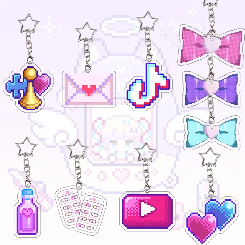 

NEEDY GIRL OVERDOSE Pixel Style Acrylic Keychain Package Pendant Character Keyring Cosplay Props Student Accessories Gift