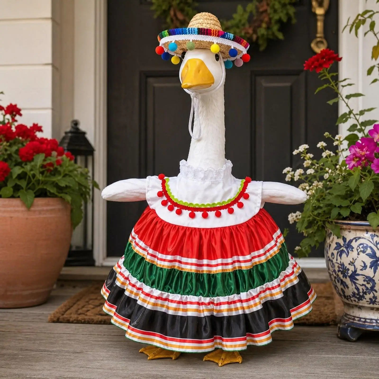 Mexican Porch Goose Outfits, Stylish Lawn Goose Clothing Costume, Striped Dress for Father's Day