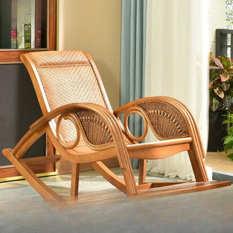 كرسي هزاز الروطان، كرسي ترفيهي للبالغين، الروطان الطبيعي، رجل عجوز من الخشب الصلب على الطراز الصيني الجديد