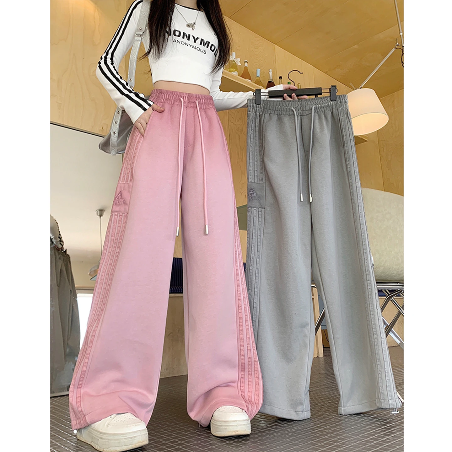 

American High Street Loose Wide Leg Sports Pants Women's Autumn Winter plus Size Slimming Sweatpants Casual Trousers