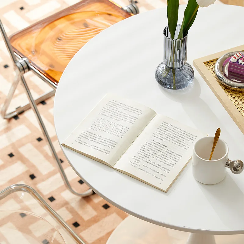Simple and casual dining table, white Nordic coffee table, milk tea negotiation table,small round table and chair image 3
