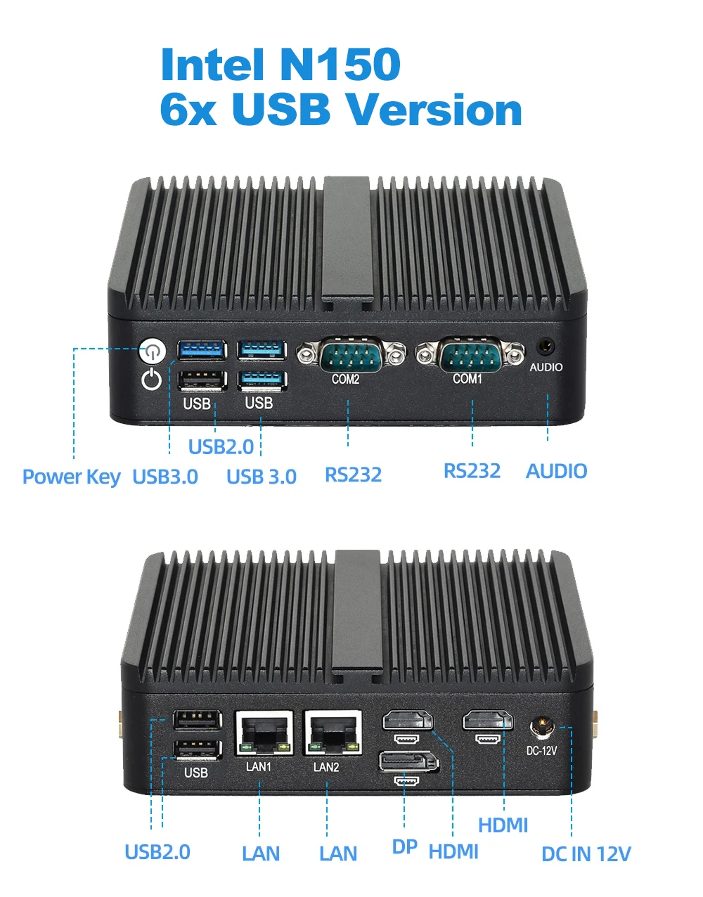 Industrial Mini PC Intel Celeron J6412 N150 DDR4 M.2 NVMe SSD/mSATA/2.5inch SATA 2x COM RS232 2x LAN 3x Display Win10/11 Linux