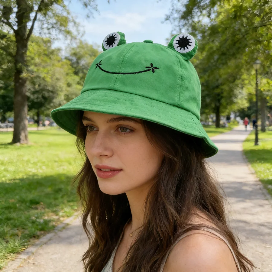 Niedlicher Frosch-Fischerhut, Unisex, Cartoon-Stil mit Weichen und Entzückenden 3D-Ohren, Sommer-Outdoor-Reise-Strandhut, Täglicher Ausflug-Sonnenhut