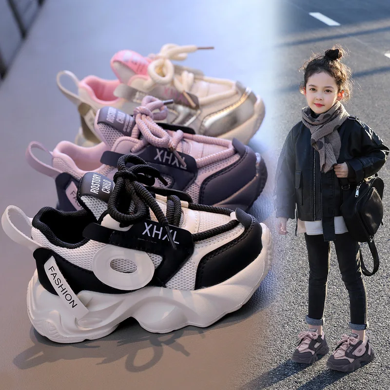 Kids Spring Sneakers Boys Girls School Casual Shoes New 2024 Outdoor Breathable Running Shoes Children Soft Sole Non-slip Sports