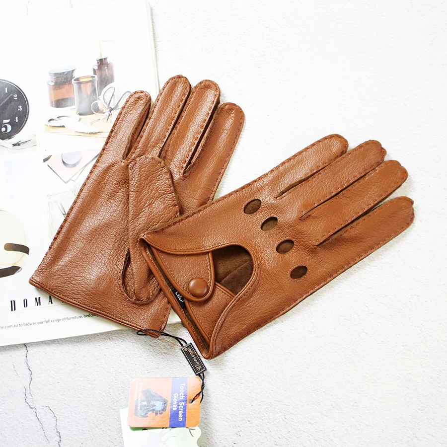 Motorcycle Riding Deerskin Gloves Men\'s Single-Layer Thin Fashion Hollow New Spring and Autumn Car Driving Driver Leather Gloves