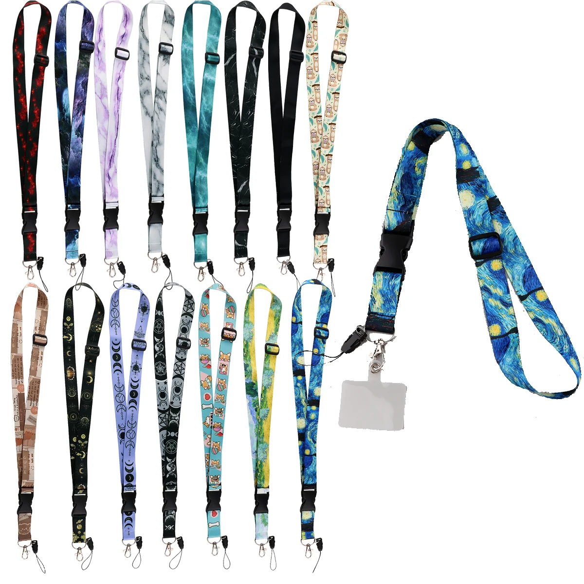 Marble Printing Phone Lanyards with Patch Lanyard Adjustable Mobile Phone Strap Neck Rope for Cell Phone Hanging Cord Strap