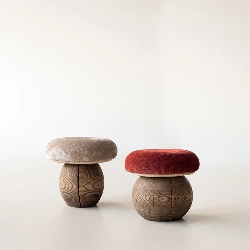 Modern Design Solid Ash Base Soft Cushion Stool Ottoman Furniture for Living Room